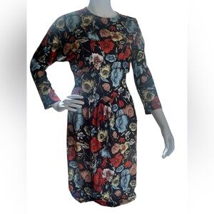 Zara Long Sleeve Midi Black floral  Dress